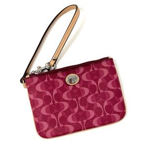 Coach Berry Pink Saffiano Leather Signature Logo Wristlet